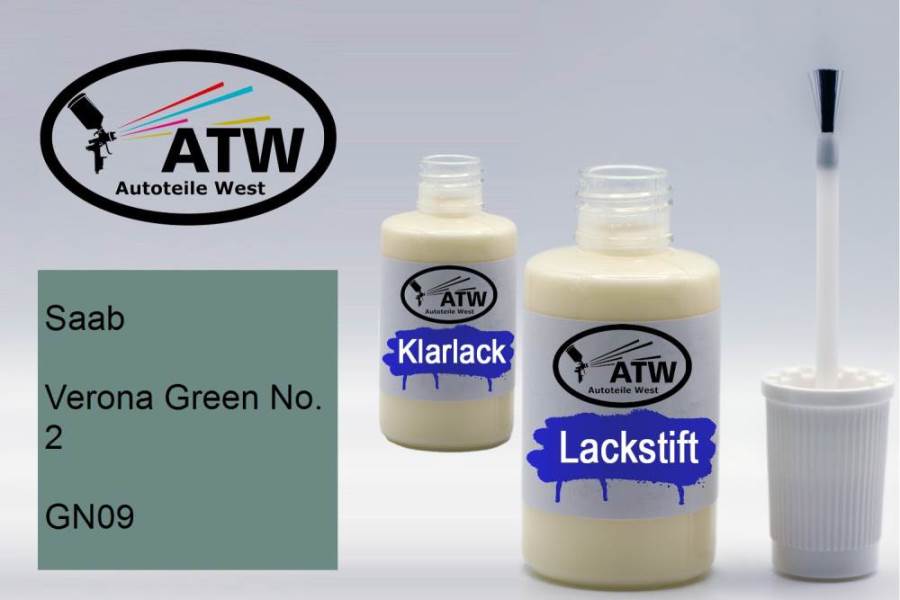 Saab, Verona Green No. 2, GN09: 20ml Lackstift + 20ml Klarlack - Set, von ATW Autoteile West.